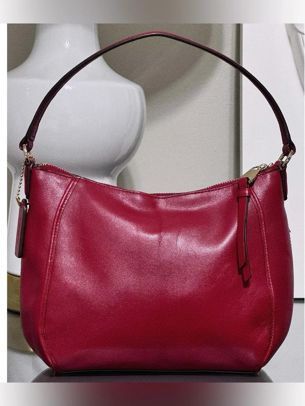 COACH Madison Top Handle RED Leather Hobo Handbag